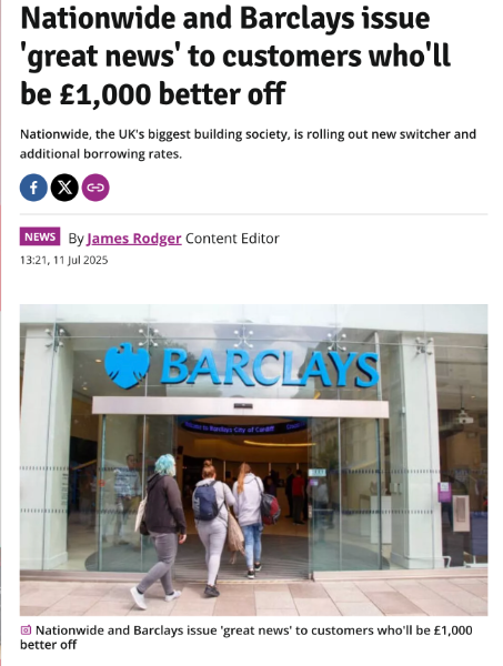Nationwide and Barclays issue 'great news' to customers who'll be 1,000 better off