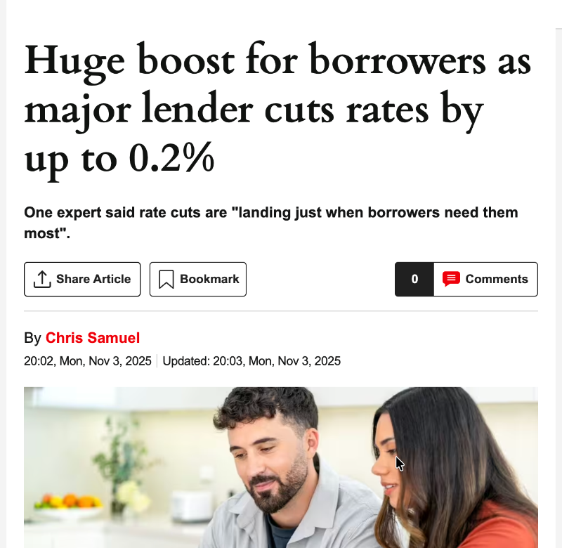 Huge boost for borrowers as major lender cuts rates by up to 0.2%